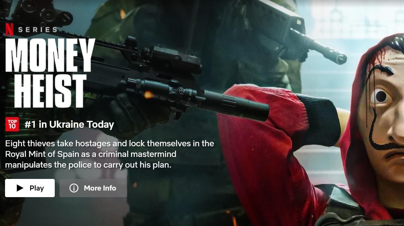 "Паперовий будинок" зайняв перше місце в чарті найпопулярніших серіалів Netflix в Україні - Кіно "Паперовий будинок" зайняв перше місце в чарті найпопулярніших серіалів Netflix в Україні - Кіно