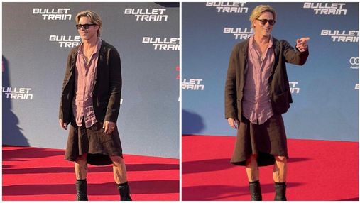 Юбка и розовая рубашка: образ Брэда Питта на премьере нового фильма удивил фанатов